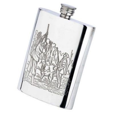 6oz Shooter & Pheasant Pewter Flask by Bisley